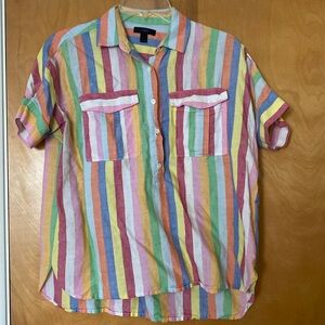 J.Crew linen striped popover striped shirt half button up